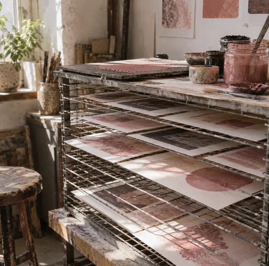 Illustration of print businesses equipment and workspace
