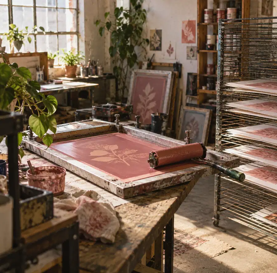Illustration of print businesses equipment and workspace